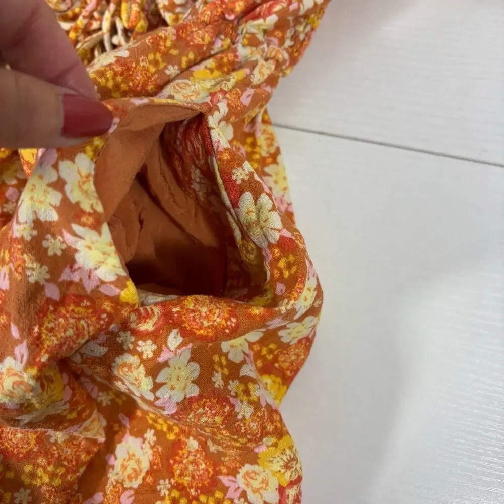 Free People Orange Floral Romper Size Small HH0646
